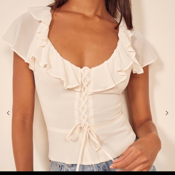 Reformation Tops - Reformation fleur ruffle lace up top white 8